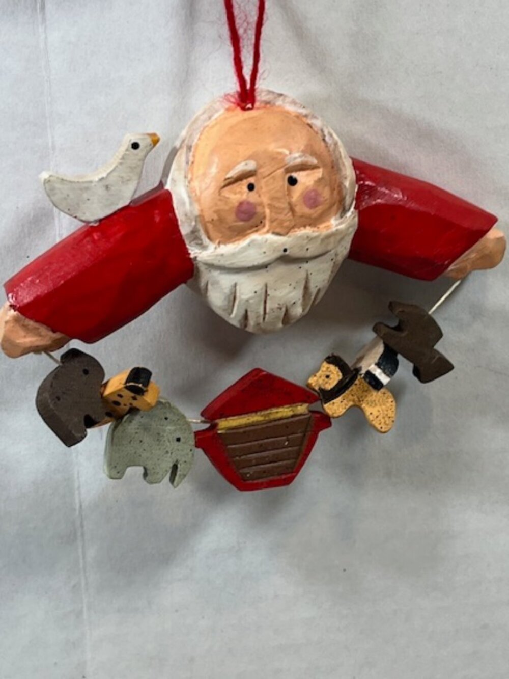 VTG Wooden Santa Noah's Ark Animals Christmas Ornament Folk Art Decor 4"x2.75"